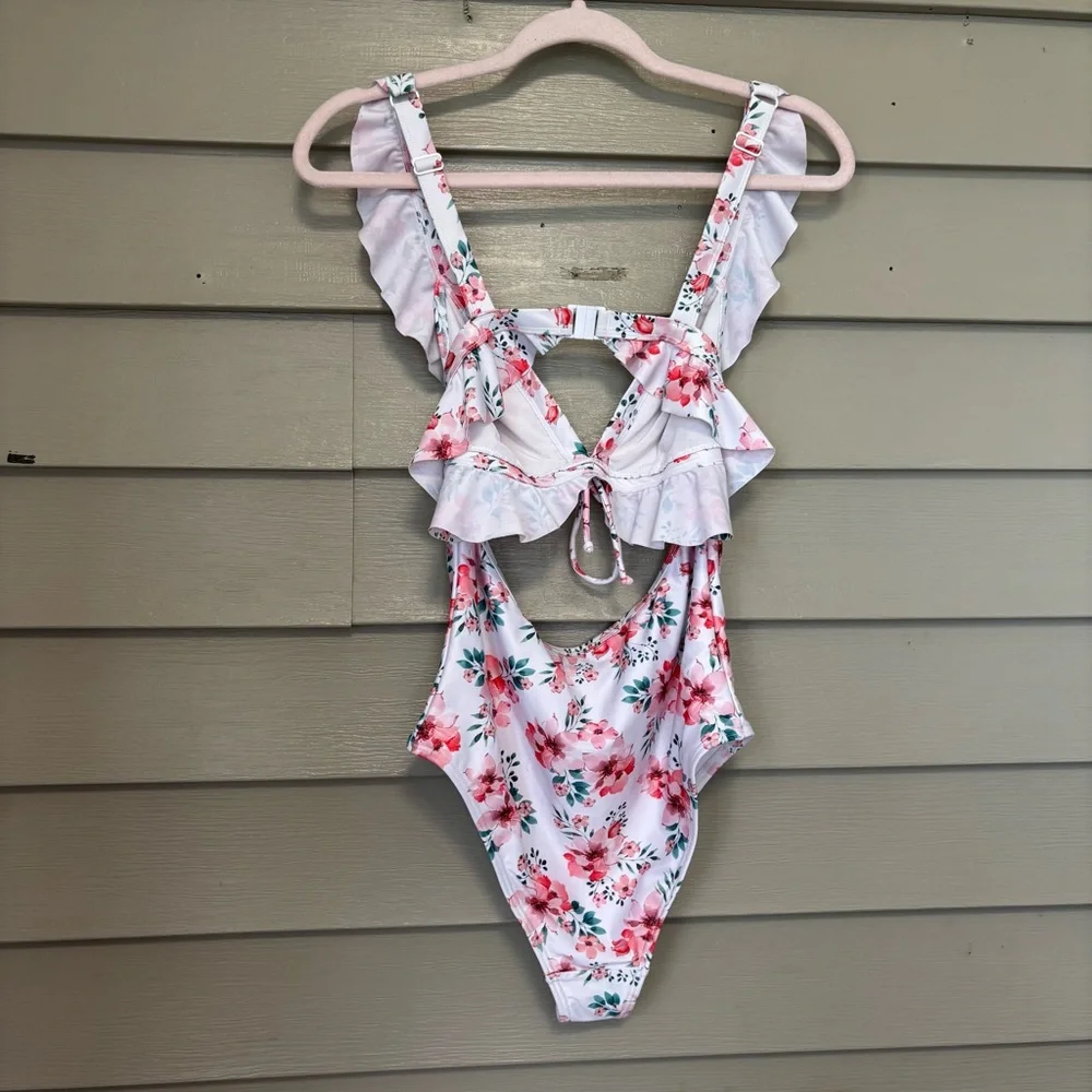 Floral Ruffle Backless One-Piece Swimsuit - Picture 2 of 3